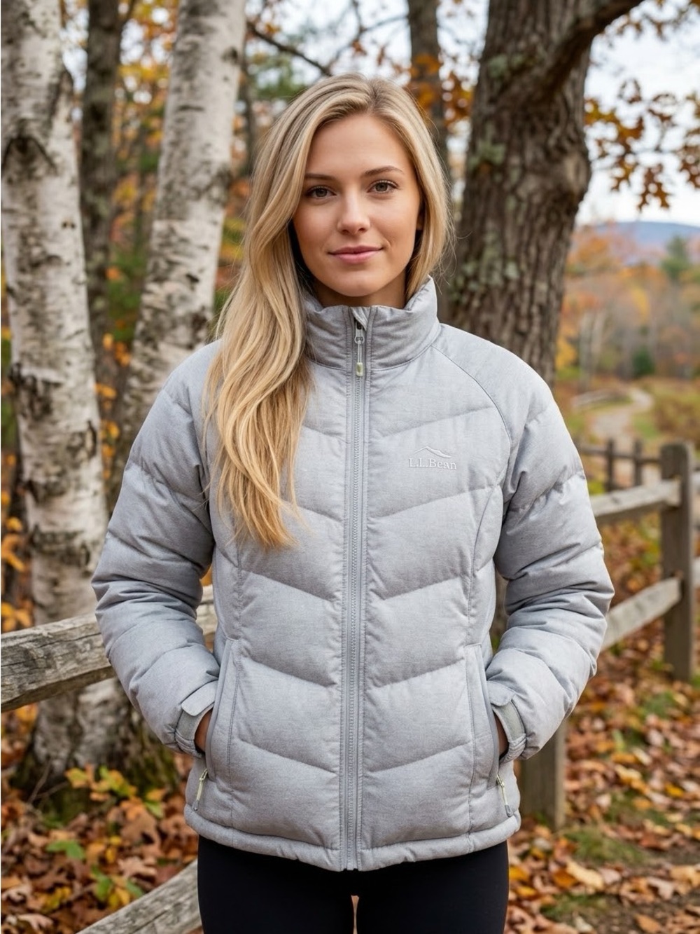 L.L.BEAN Silver Gray Goose Down Puffer Jacket 90% Down Full Zip Medium